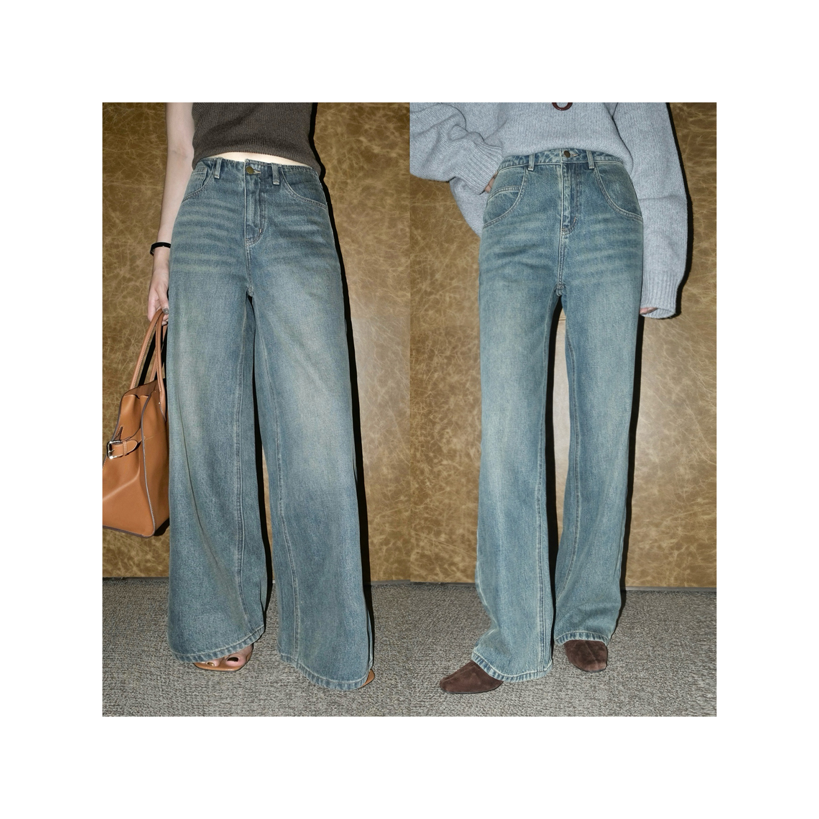 周淼ZHOUMIAO进口土耳其长绒棉复古水洗直筒牛仔裤女ZM24N3109K