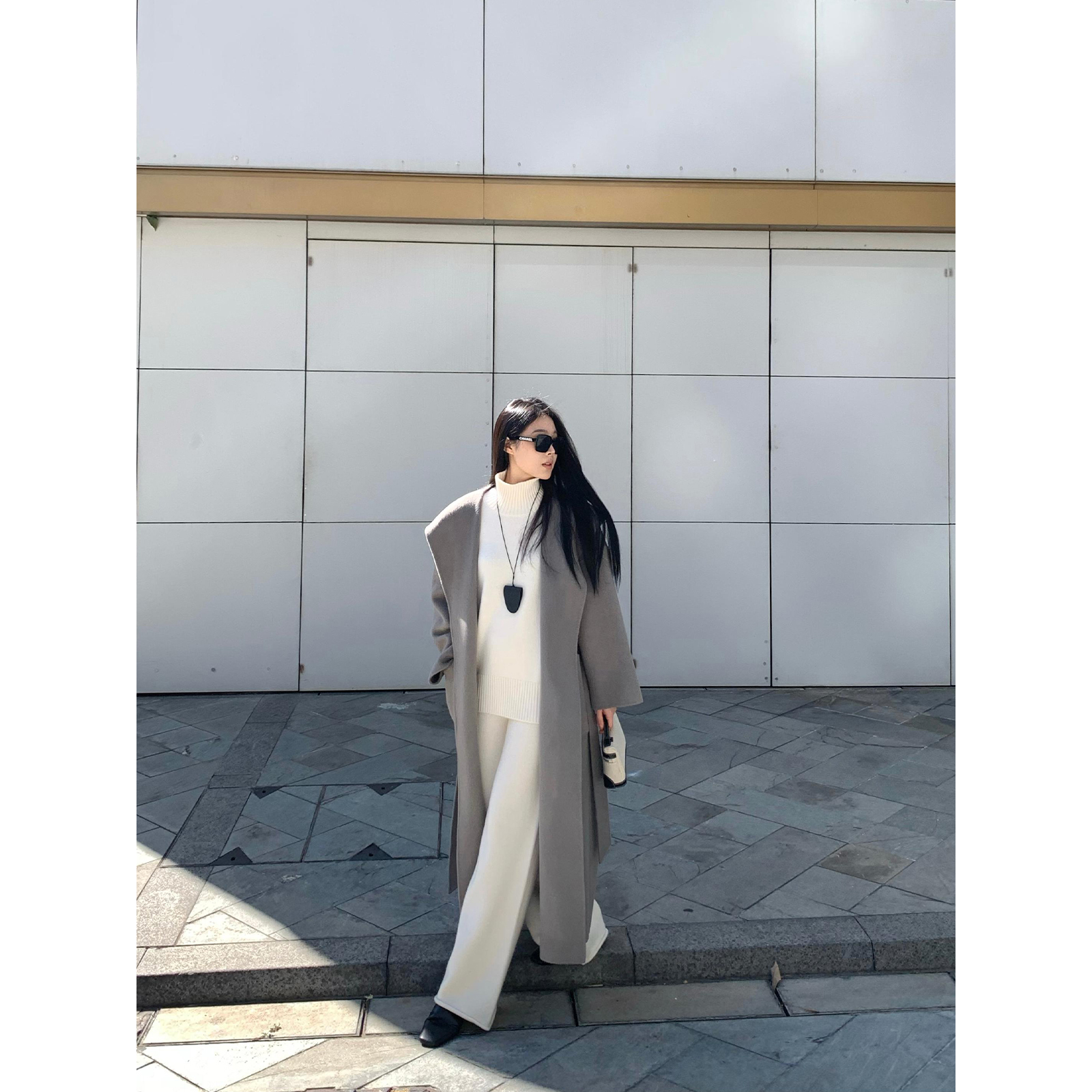 周淼ZHOUMIAO浴袍式双面呢大衣 H廓形系带毛呢外套女ZM24D9365Y