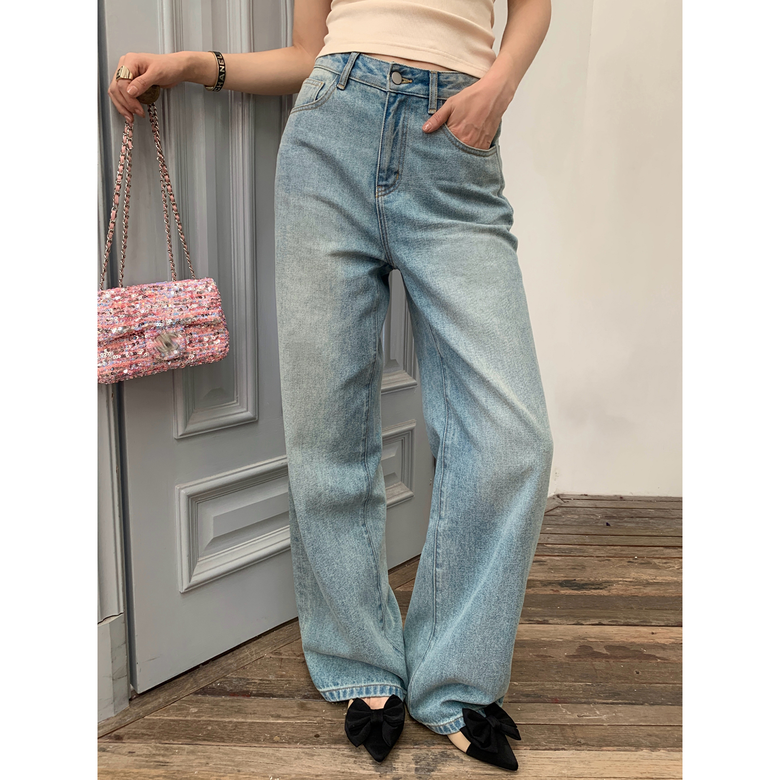 周淼ZHOUMIAO可降解染色工艺两次酵磨 复古洗水牛仔裤ZM24N8215Z