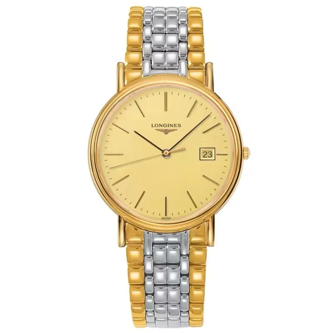 95新 Longines/浪琴 经典系列 石英机芯 PVD镀金23.5mm 公价11000
