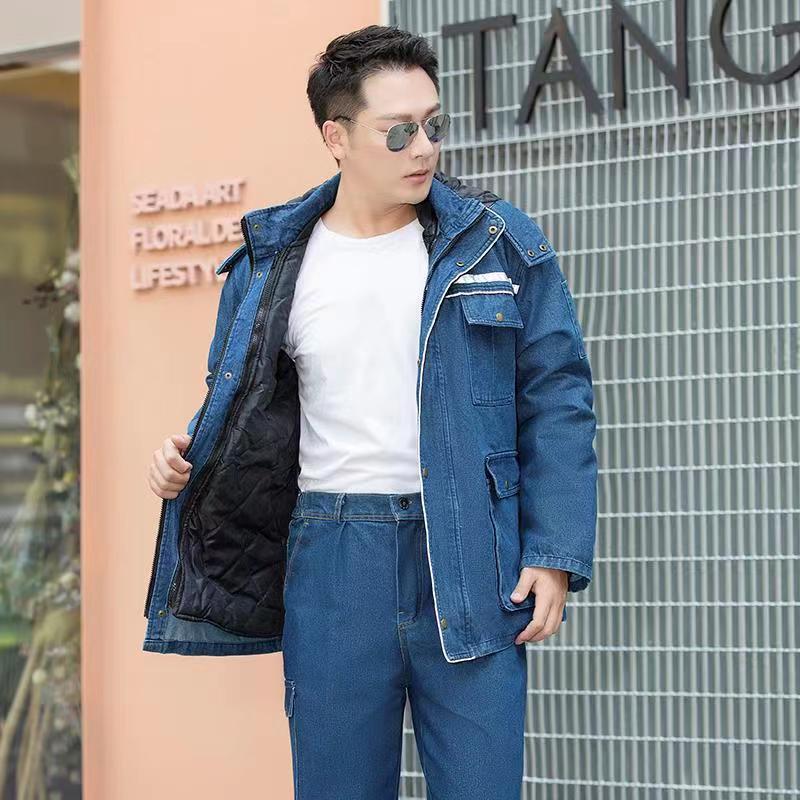 冬季加厚牛仔保暖劳保工作服棉服袄男防烫耐磨井下电焊工电厂定制
