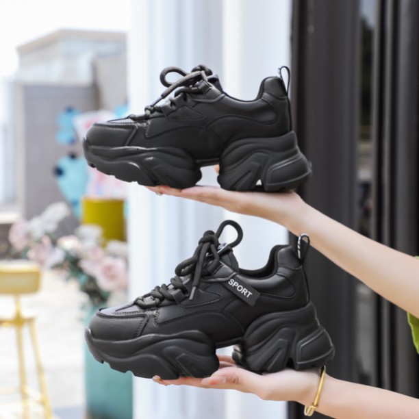 230688达思图【黑武士】第12代女韩版百搭厚底增高透气运动休闲板鞋