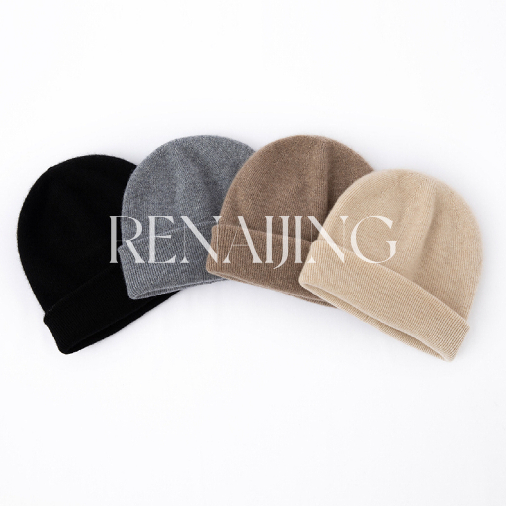 RENAIJING【双层抽条加厚帽子】纯山羊绒百搭男女通用时尚秋冬保暖