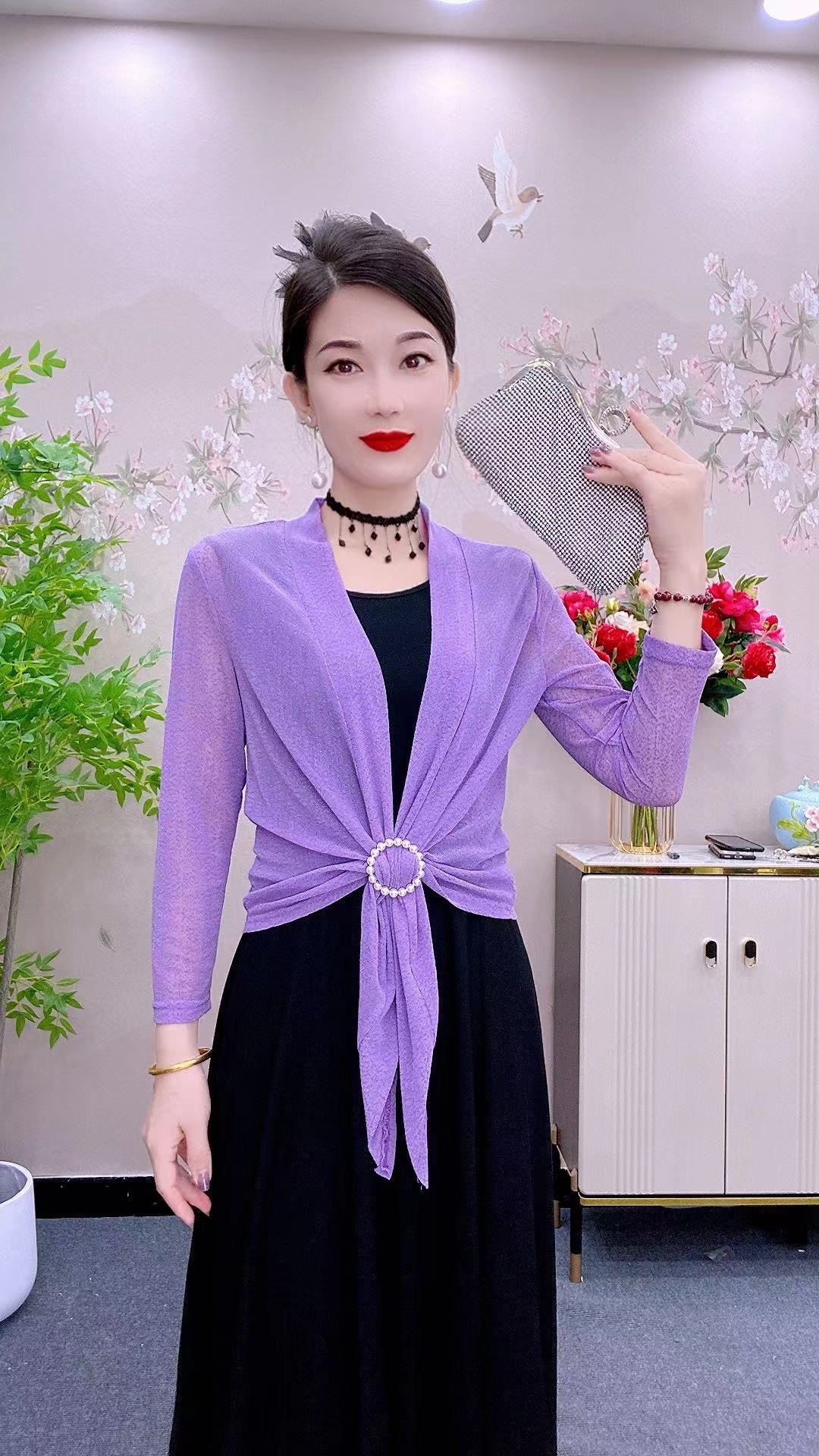 【送丝巾扣】2260纯色披肩外搭女夏季短款开衫百搭防晒上衣女外套
