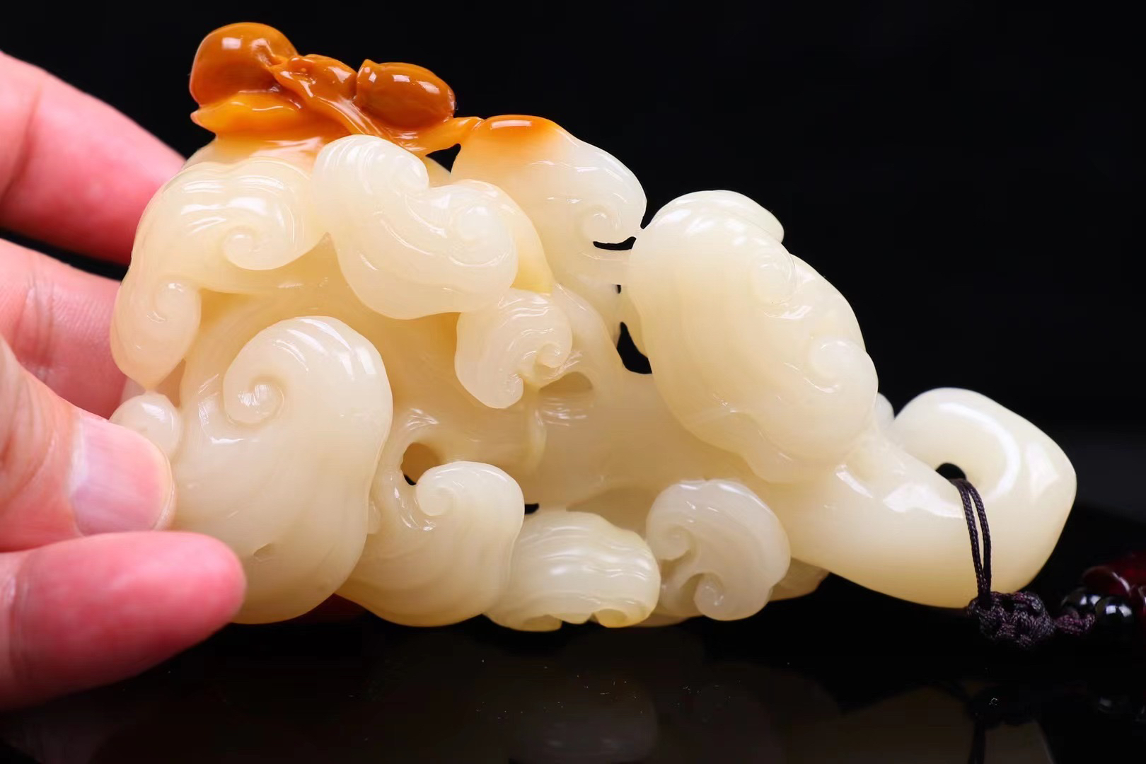 寿山石，结晶体汶洋(灵芝-步步高升)手件-摆件