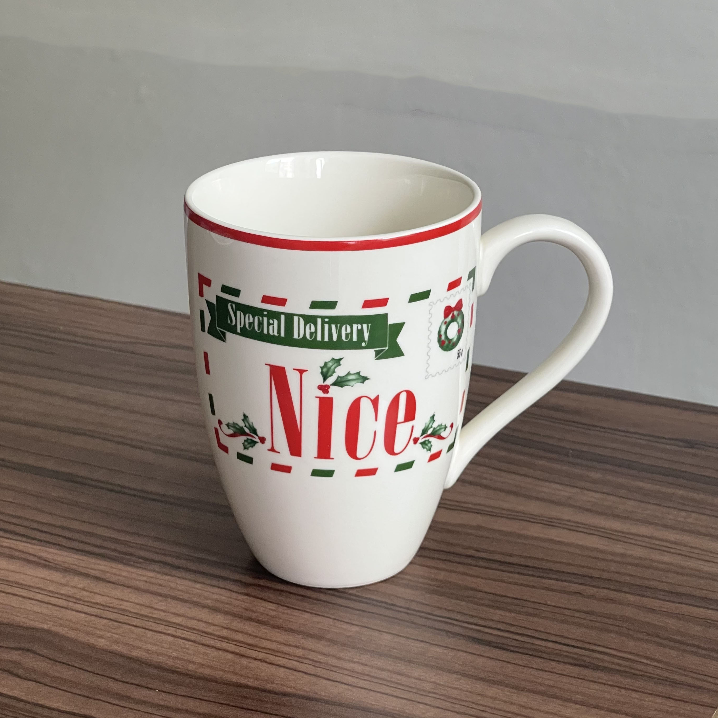 【LN家】450ML  NICE邮票亮白色马克杯 大容量 圣诞系列