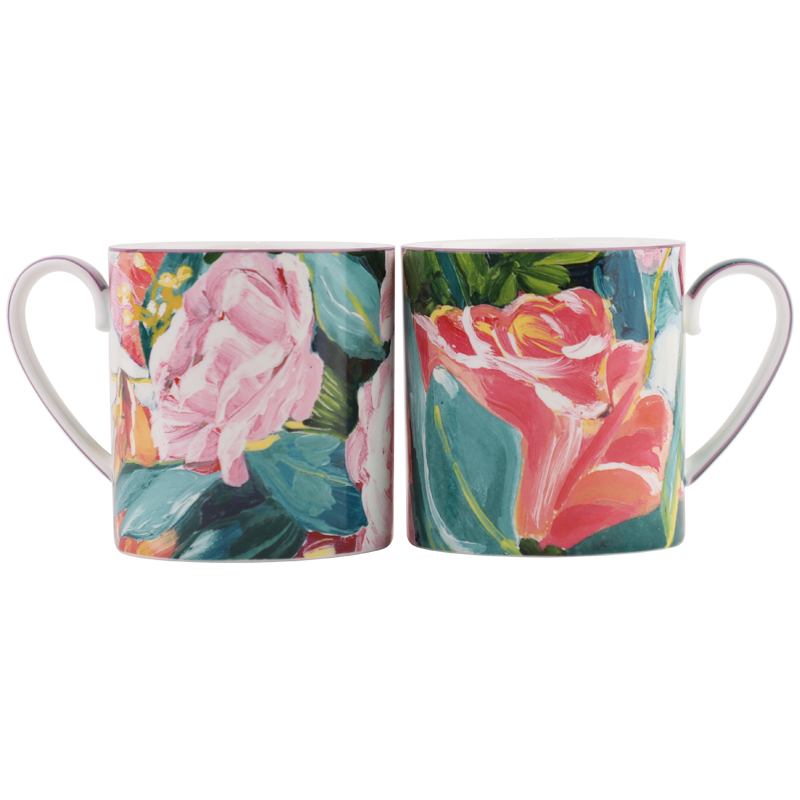 【TD家】350ml 两个一套 油画玫瑰 马克杯 高骨瓷 彩盒装