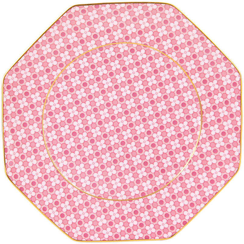 【TD家】17cm 新布莱顿花园 粉格 八角盘 高骨瓷 彩盒装