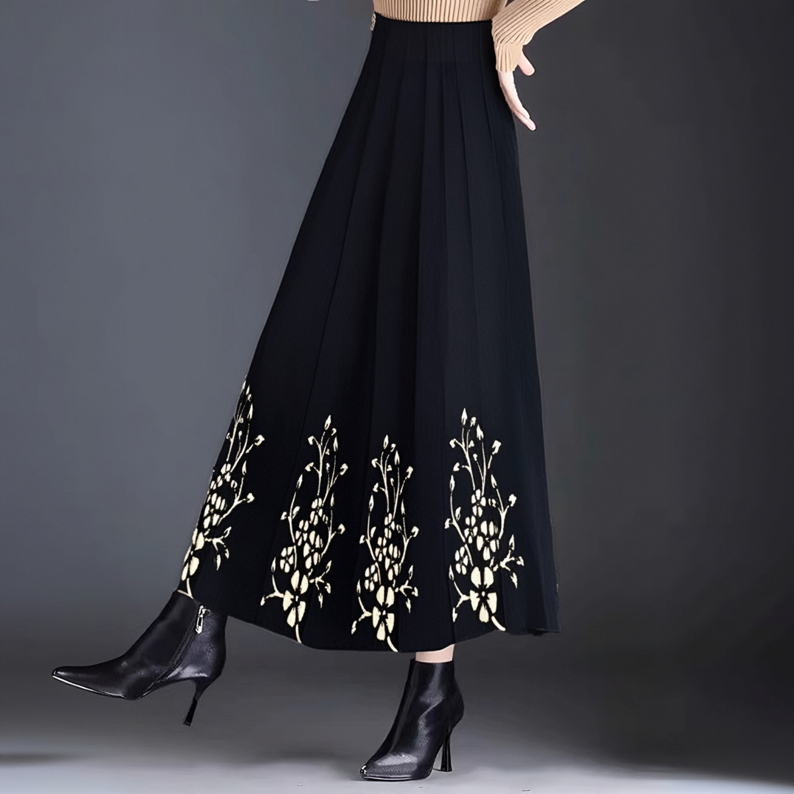 【高品质清货】秋冬加厚毛线针织高腰显瘦A字大摆长款半身裙百褶裙