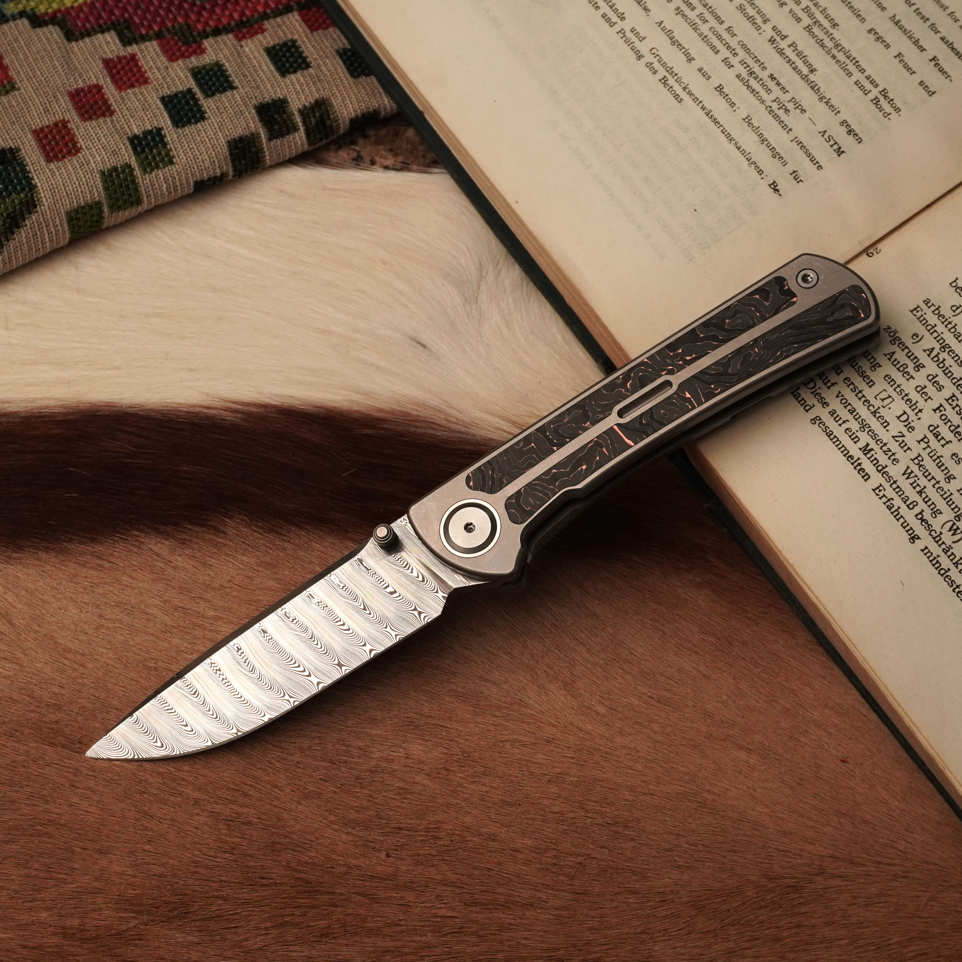 钱塘锻冶瑞粉大马士革钢水果刀