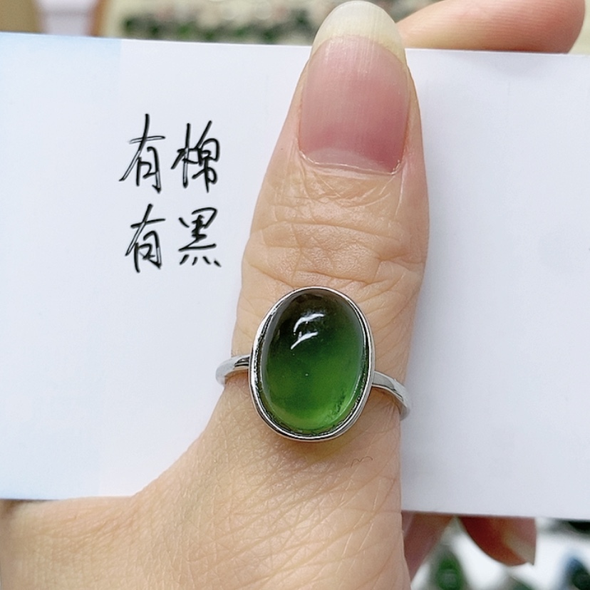 【闪购商品】蛇纹石玉戒指银S925镶嵌
