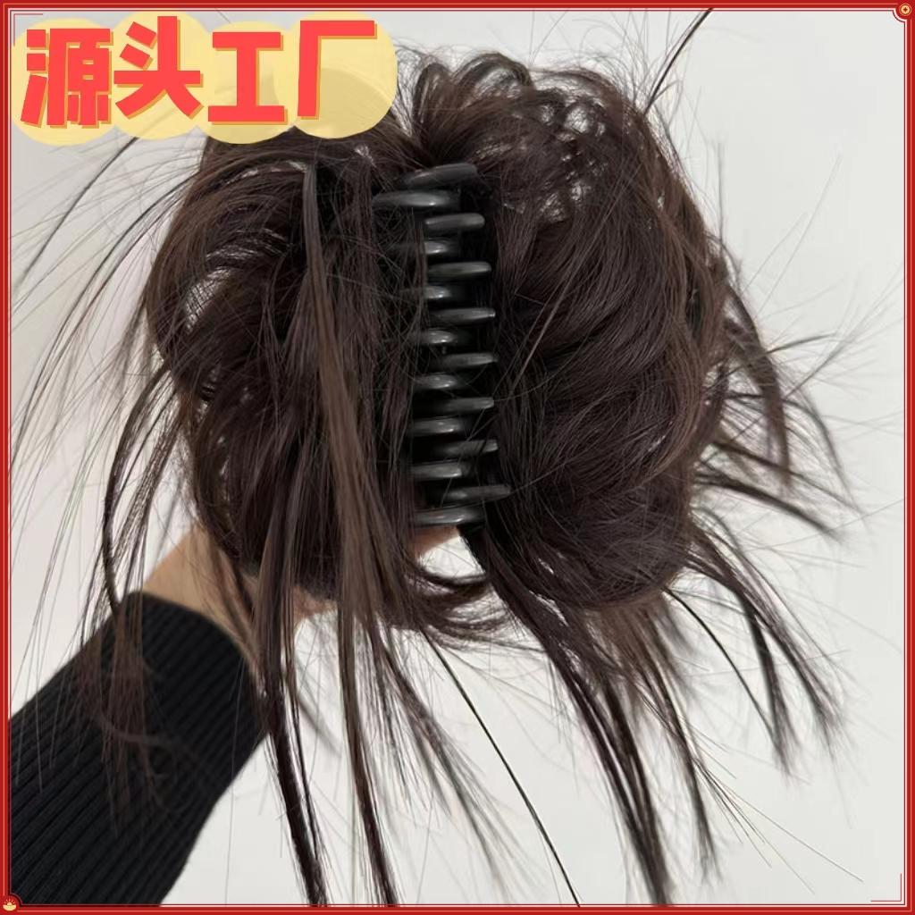 鸡窝头发圈抓夹式仿真发丝辣妹花苞鲨鱼夹丸子头自然蓬松马尾半扎