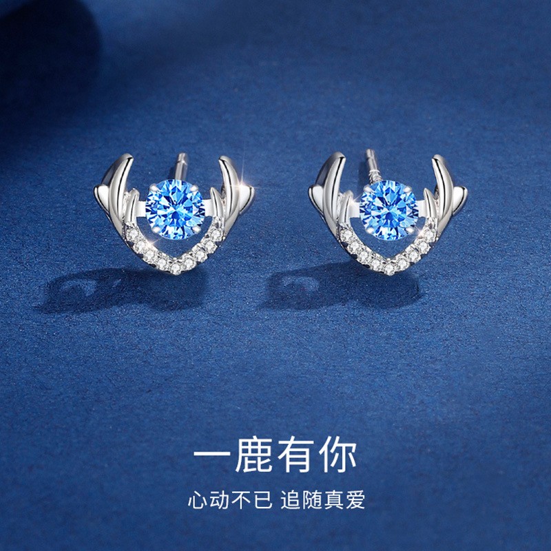 足银合成锆石耳饰 一鹿有你S925纯银耳钉女ins小众设计感轻奢灵动