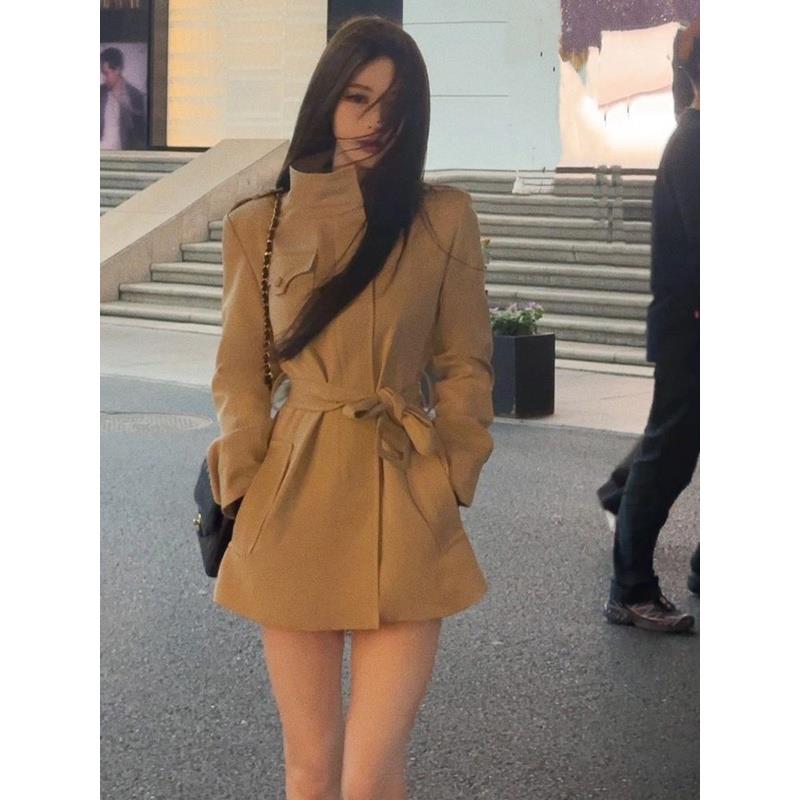 美拉德秋冬穿搭高级感欧货复古洋气小香风卡其色风衣外套女小个子