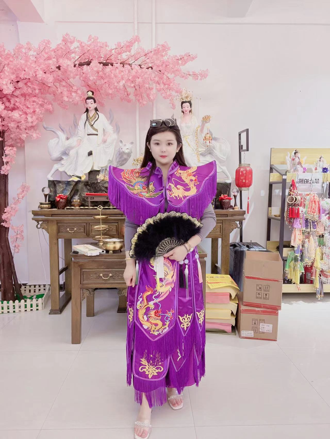 紫色系龙凤款战袍三层