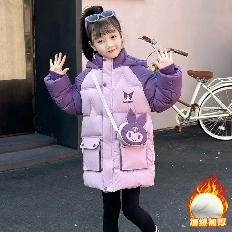 新女童保暖连帽洋气库洛米加绒羽棉服加厚外套女宝宝棉袄儿童冬装