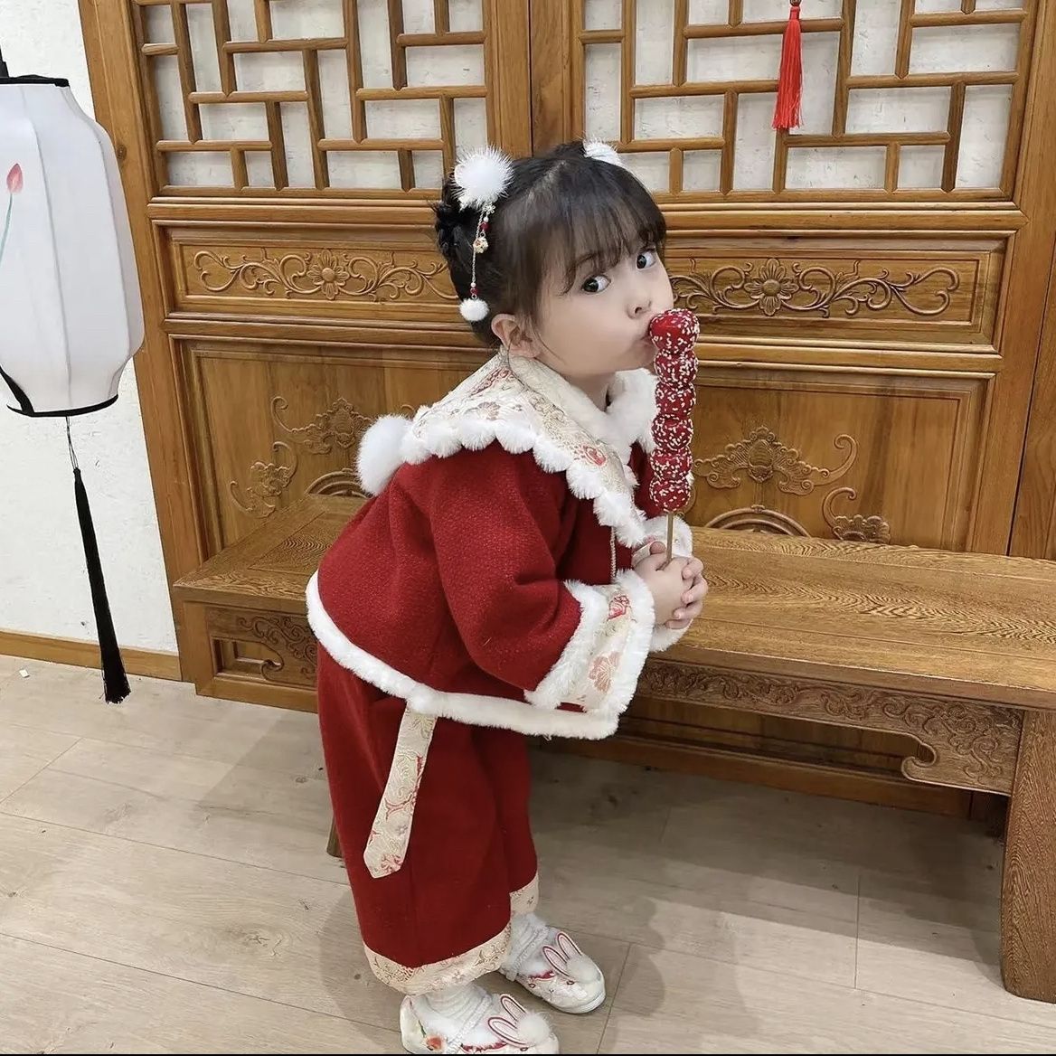 拜年服女宝宝冬装加绒加厚儿童国风新年唐装元旦过年汉服保暖套装