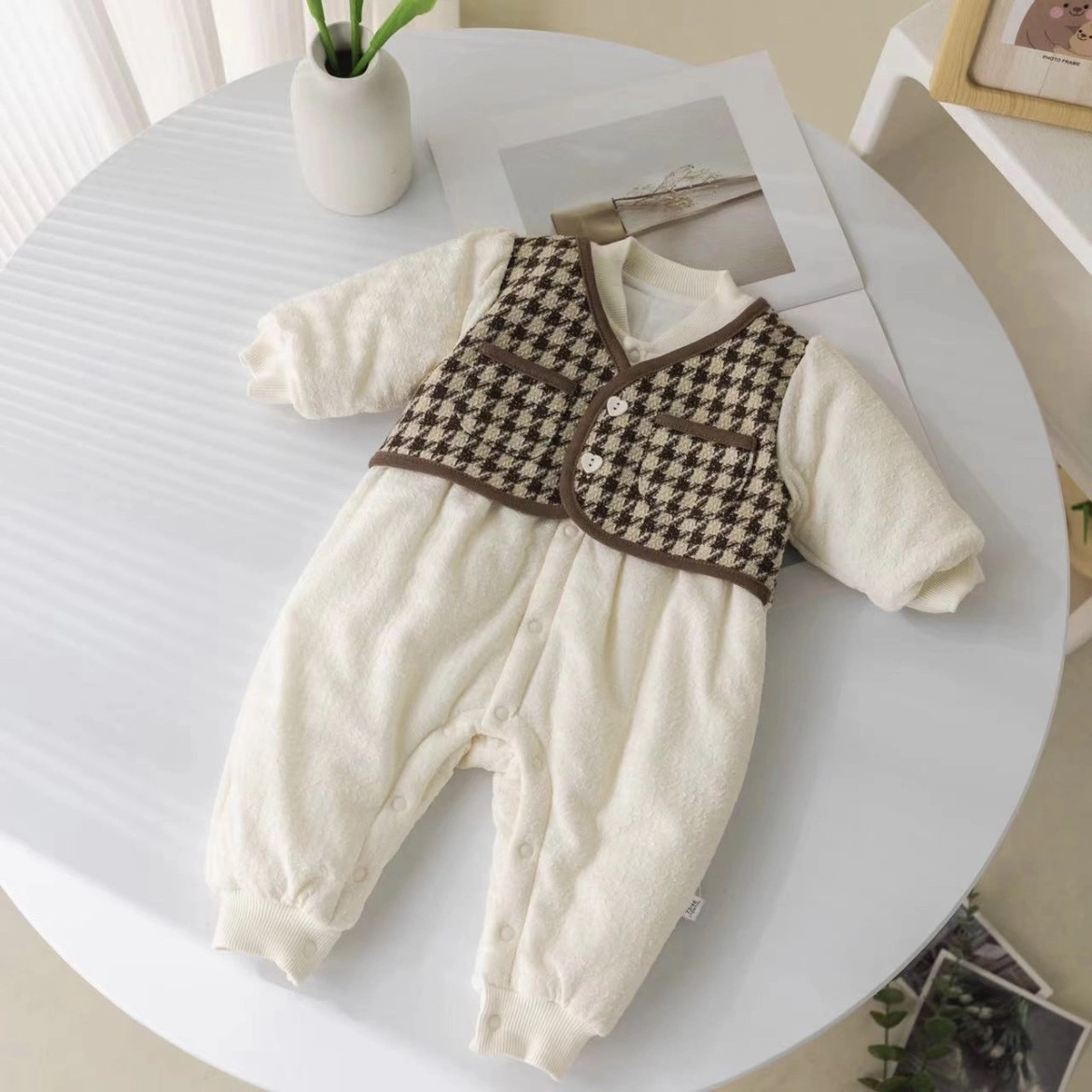 秋冬装女宝宝连体衣小香风公主哈衣保暖洋气加棉连体哈衣