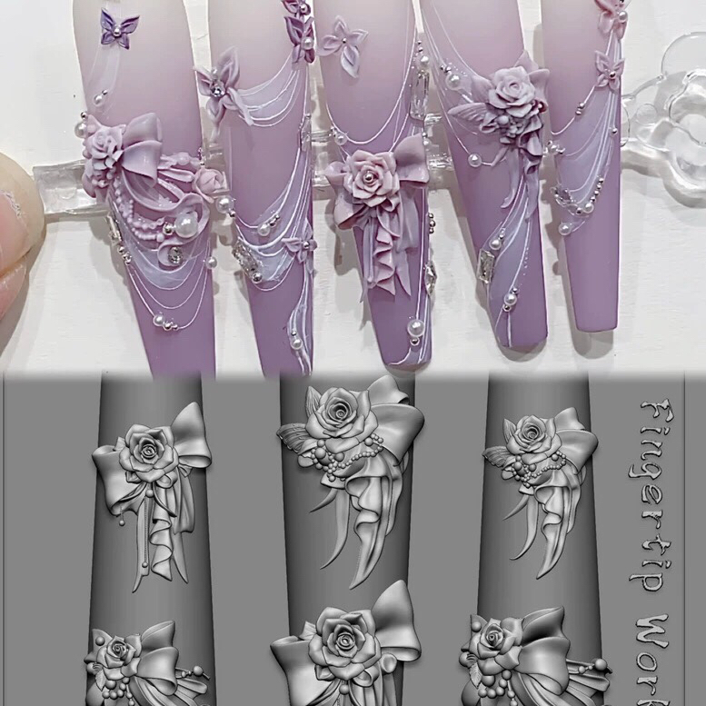 【美甲模具】FingertipWorker原创精致玫瑰花蝴蝶结飘带兰花模具