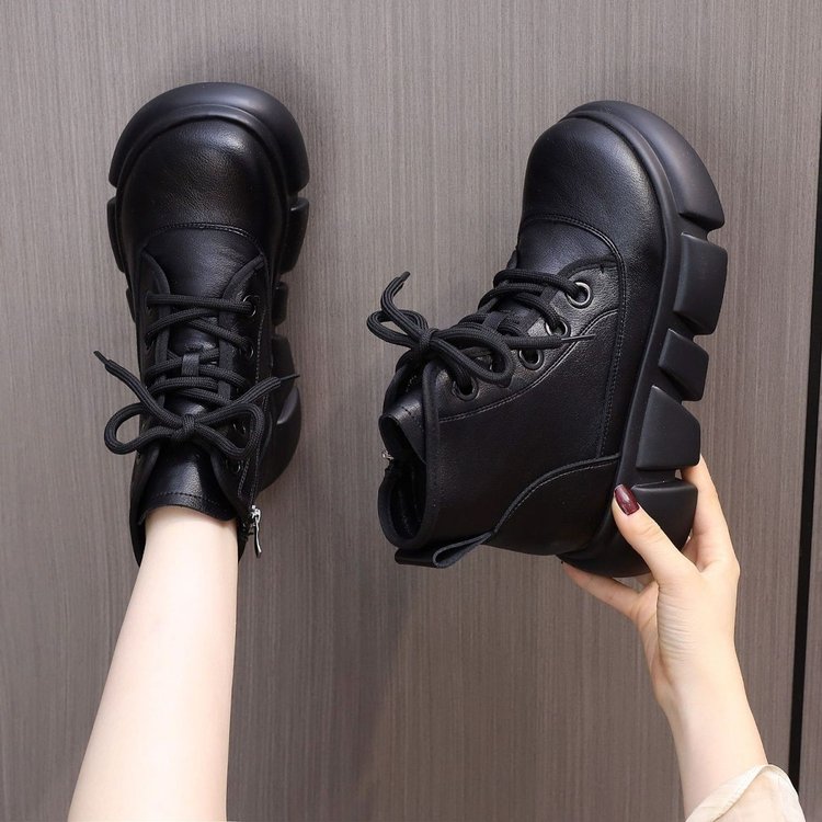 红蜻蜓牌马丁靴女2023年新款靴子秋冬加绒保暖单靴厚底圆头防滑短