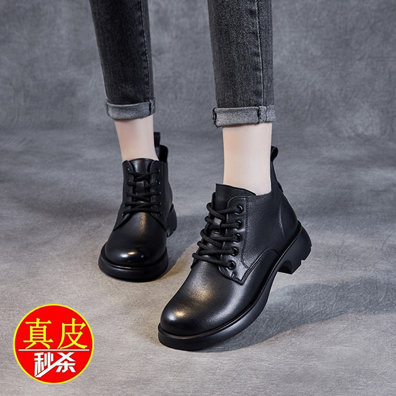 红蜻蜓牌2023年秋季网红新款高档马丁靴真软皮女士英伦风瘦瘦靴短