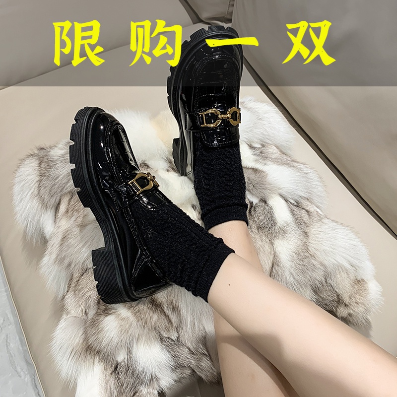 红蜻蜓牌【达人专属】厚底英伦风小皮鞋乐福鞋新款一脚蹬平跟单