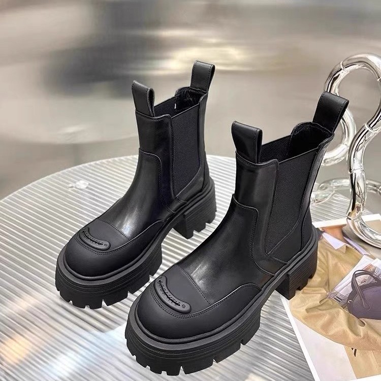 红蜻蜓牌切尔西短靴小个子增高6.5cm2023年秋冬新款真皮烟筒靴百