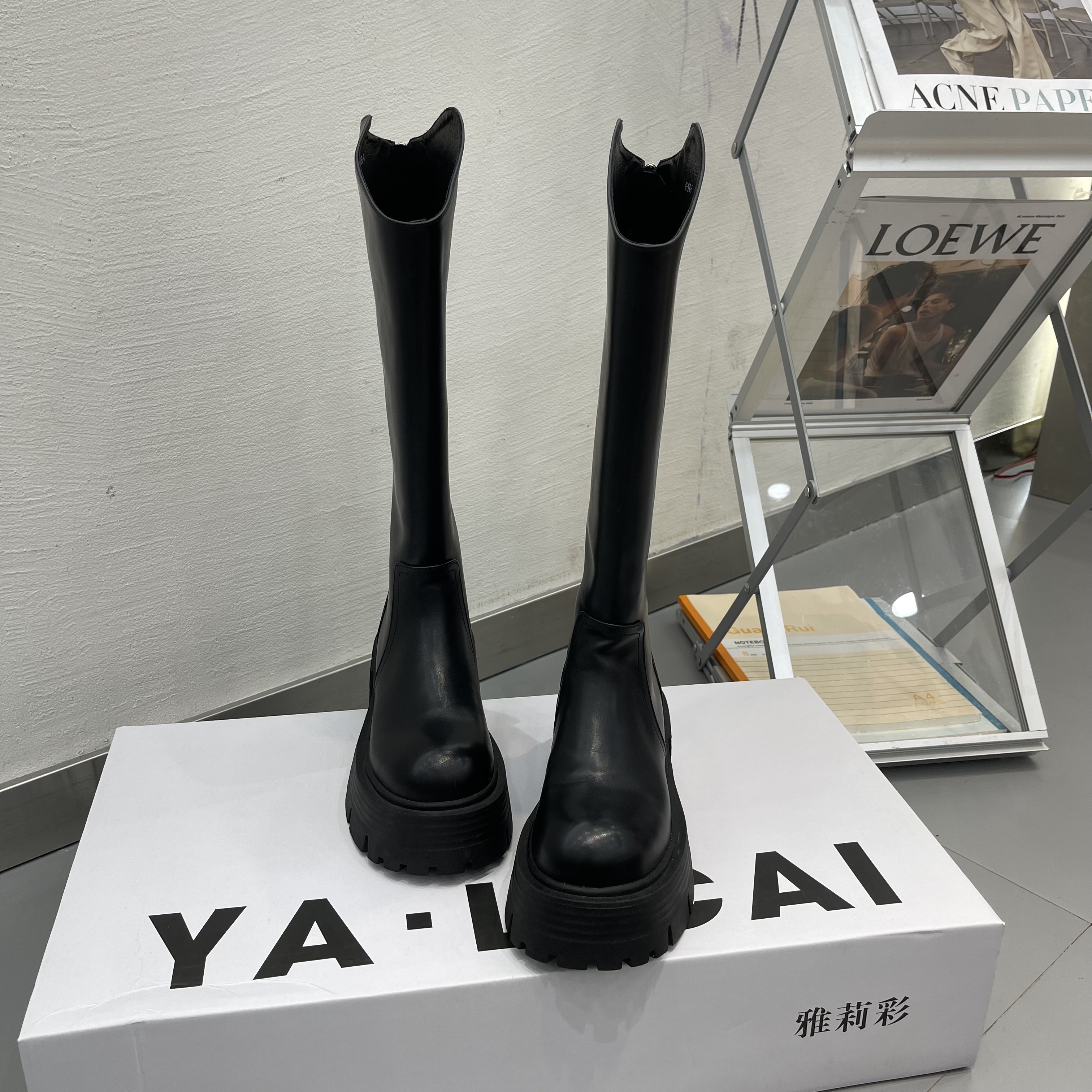 红蜻蜓牌高筒靴真皮不等式骑士靴粗跟厚底烟筒靴小个子潮流百搭时