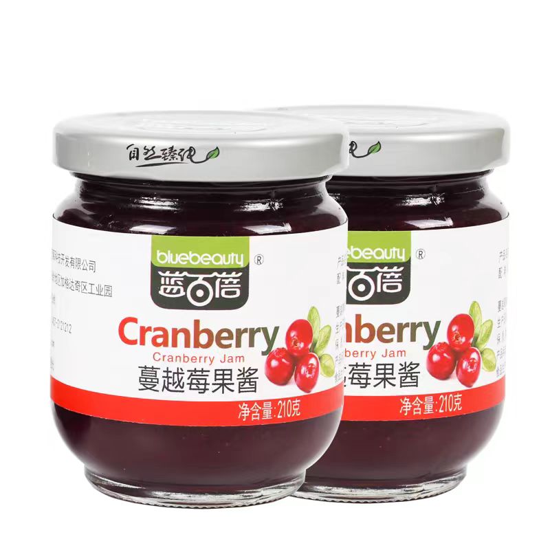 大兴安岭蔓越莓果粒果酱口感酸甜健康营养210克x2瓶包邮