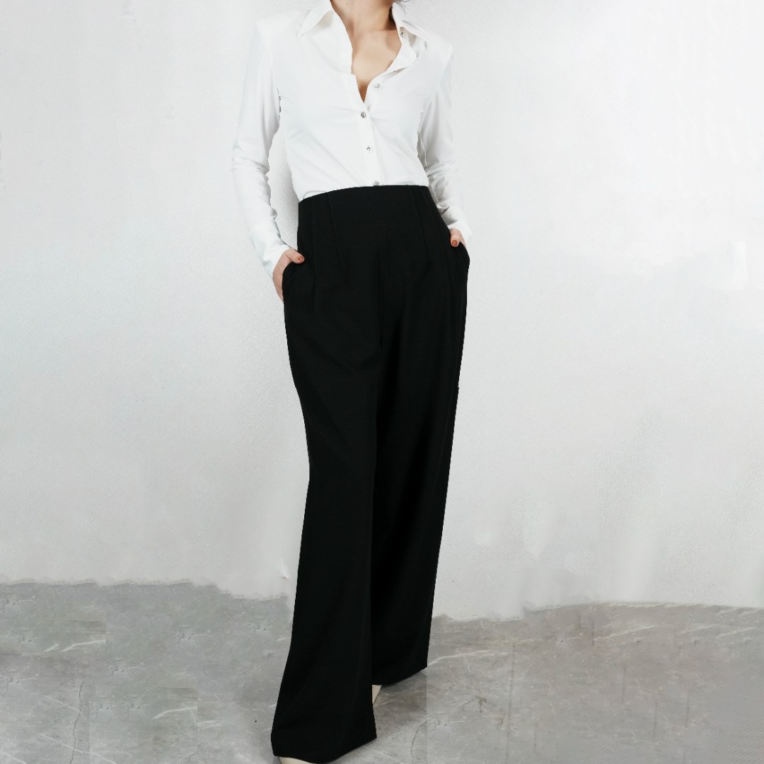 YSU【余书】 休闲百搭时尚显瘦纯色鱼骨高腰阔腿裤BF22