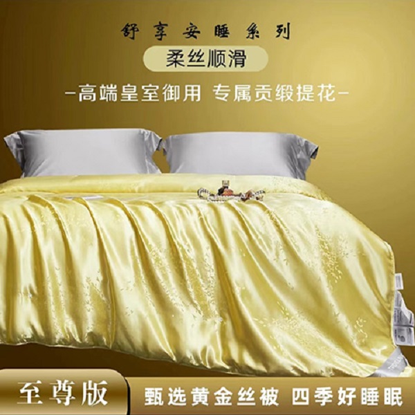 富朗娜高端皇室胖东来贡缎提花黄金蚕丝棉被双面丝滑冬被丝绸棉被