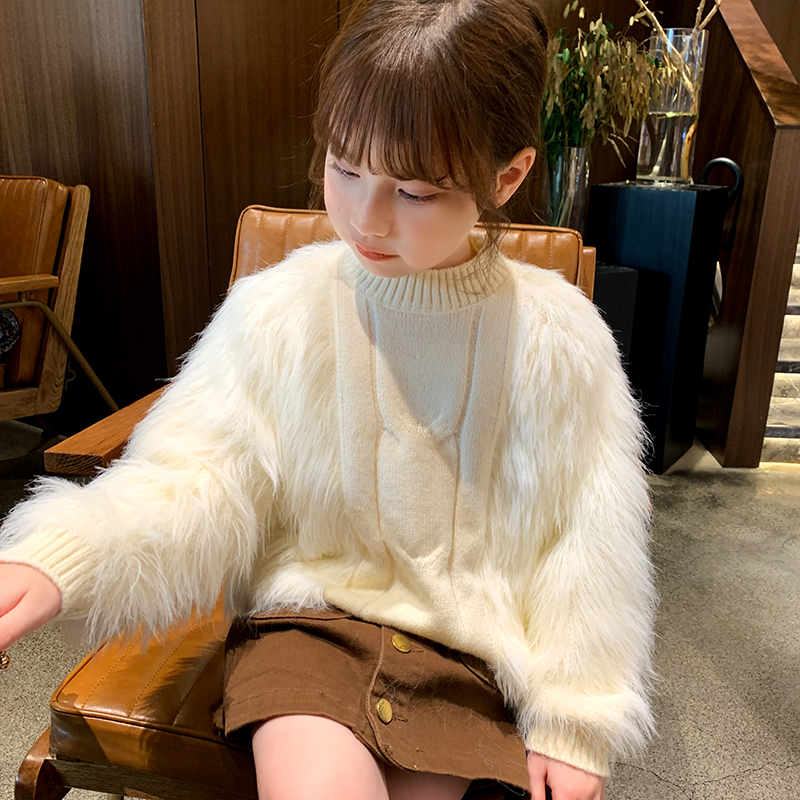 【小扬哥推荐】【现货】女童毛衣女孩秋装毛毛上衣洋气女孩针织毛