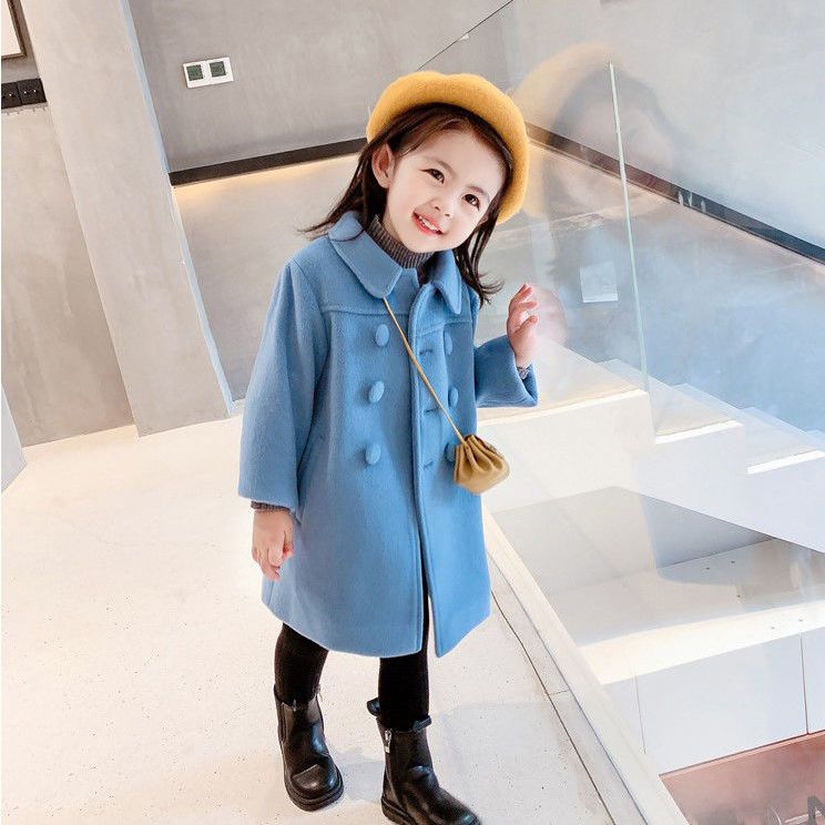 【小扬哥推荐】2023新款女童洋气双排扣气质呢子大衣夹棉中长款公