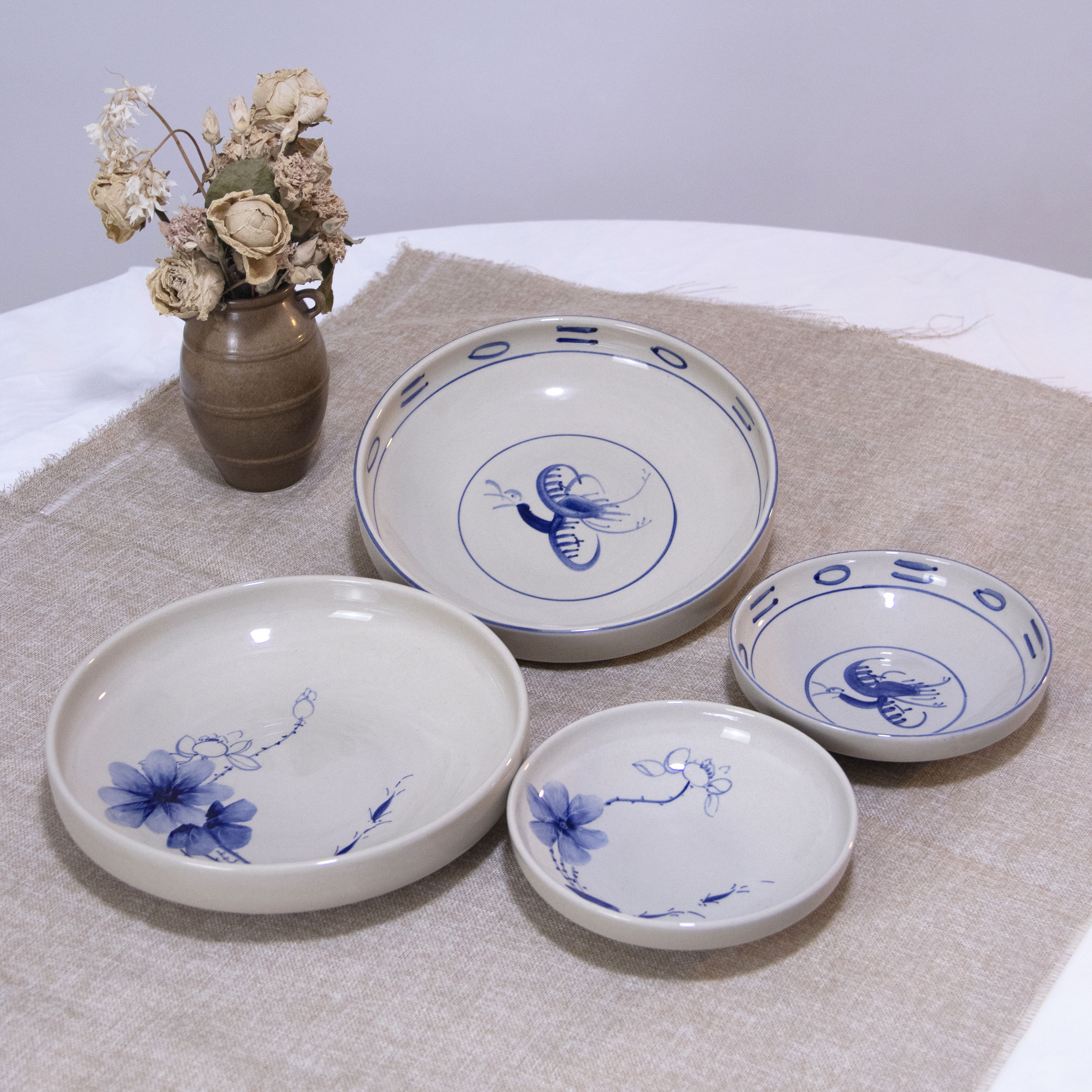 云南盛凌青花非遗手工手绘釉下彩高温中式果盘汤盘饭店家用