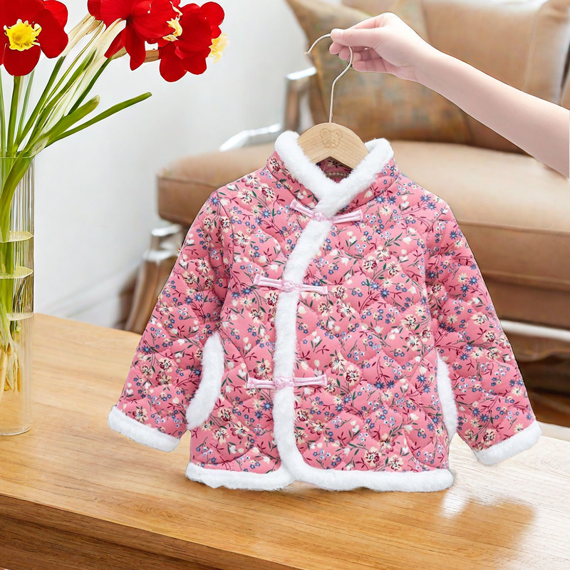 女童东北大花棉袄儿童冬季新款复古中国风加绒加厚碎花宝宝拜年服