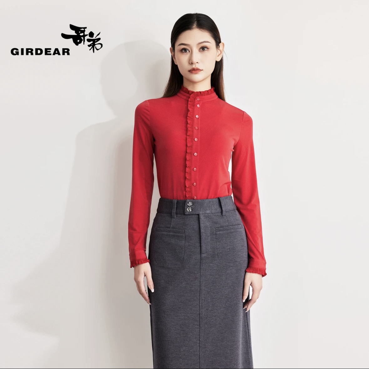GIRDEAR/哥弟1300936【奶油木耳】奶油色衬衫时尚女士