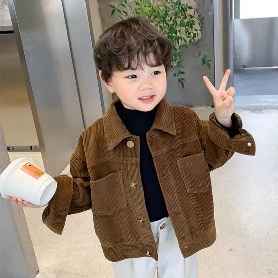 男童春秋夹克韩版帅气男宝宝春装时尚洋气痞帅条绒开衫儿童休闲装