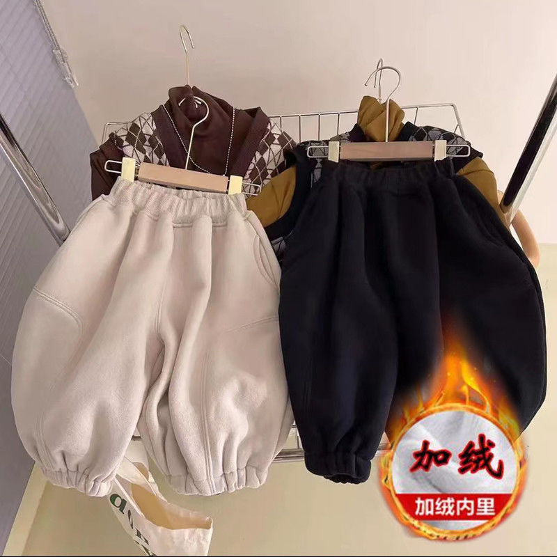 宝宝绒裤子男女童韩版秋冬款加厚卫裤秋冬休闲裤韩版宽松男童长裤