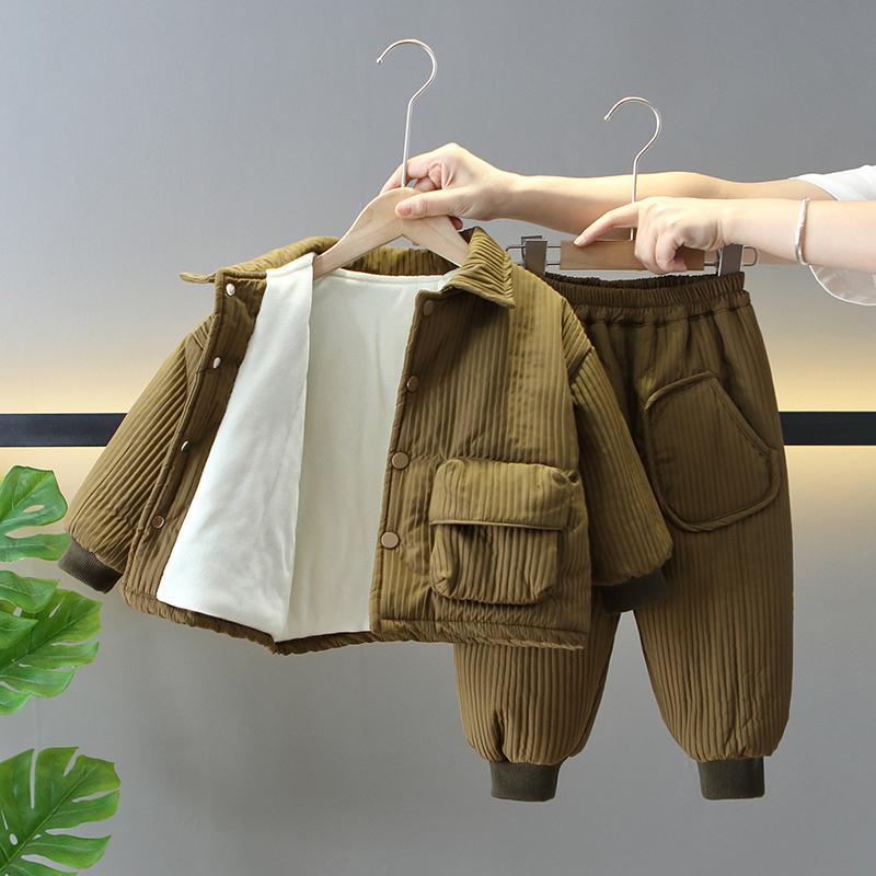 Xng男童装冬季韩版套装宝宝痞帅洋气冬装衣服儿童时髦加绒加厚两