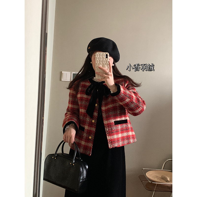 花总吖【暮雪千金】小香风羽绒外套短款气质千金蝴蝶结R423X10806