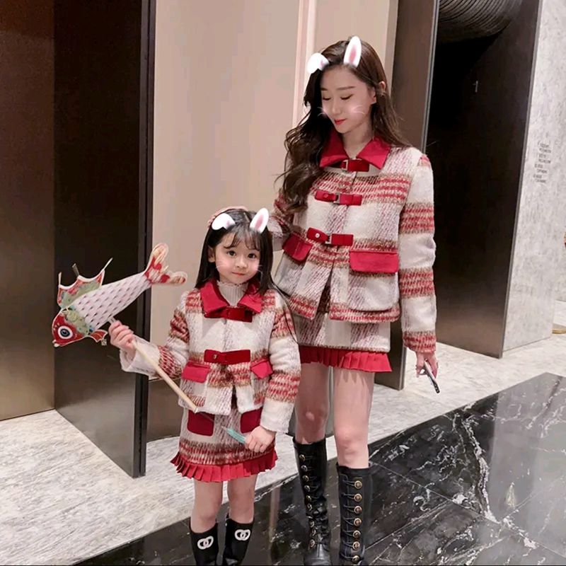 【特价清仓】名媛亲子装冬季小香风母女装加绒夹棉套装套裙拜年服