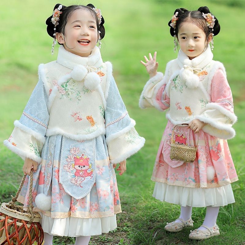【特价清仓】汉服女童冬装儿童冬季裙子加绒洋气女孩唐装国风宝宝