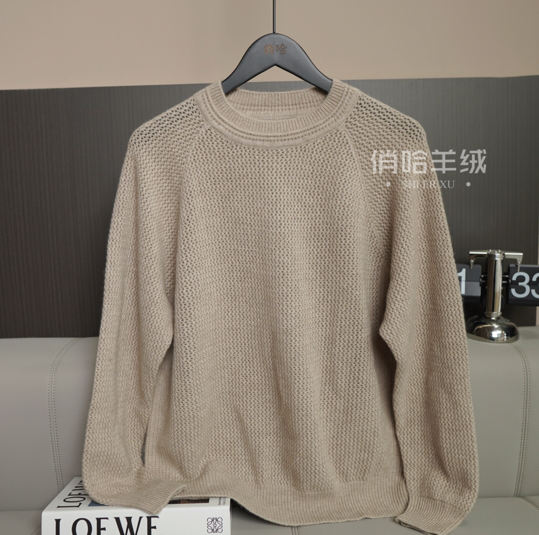 【俏哈优选】长袖镂空纹理休闲时尚保暖针织衫100%纯山羊绒套衫秋冬