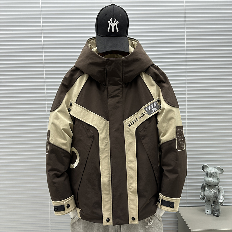 2025冬季新款派克工装机能风户外派克拼接加厚百搭款连帽羽绒服男
