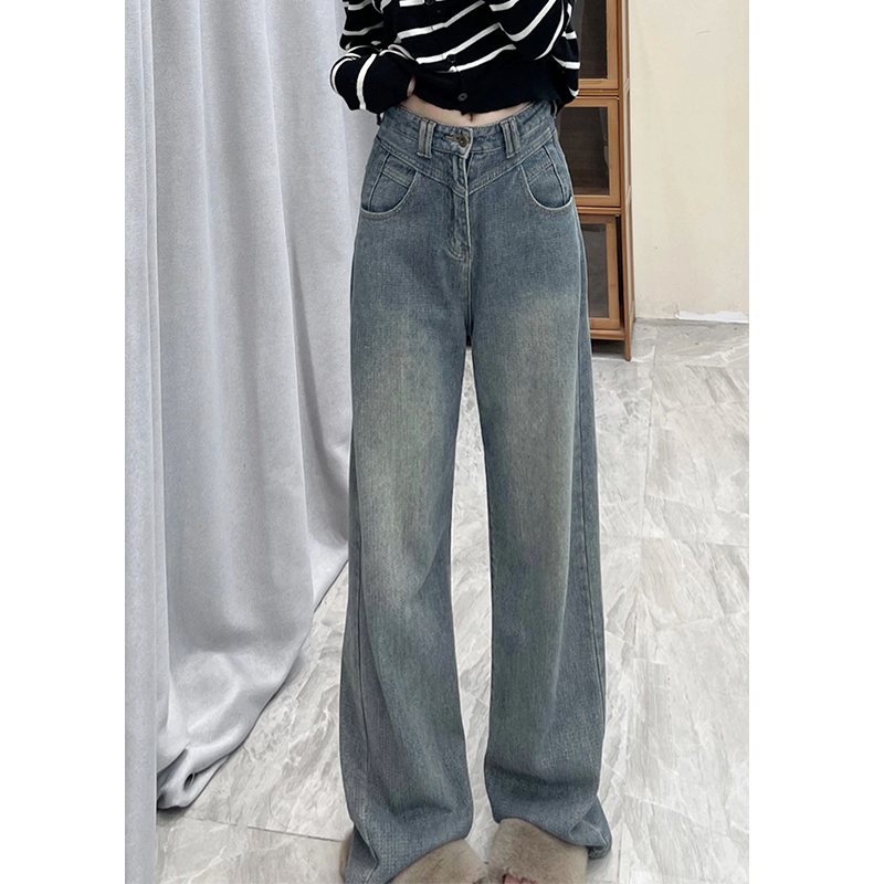 春季显瘦阔腿拖地裤175高个子加长180高腰宽松直筒星空纹牛仔裤女