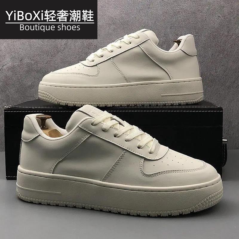 欧洲站男鞋真皮轻便软底防滑防臭2023新款透气小白鞋百搭休闲板鞋
