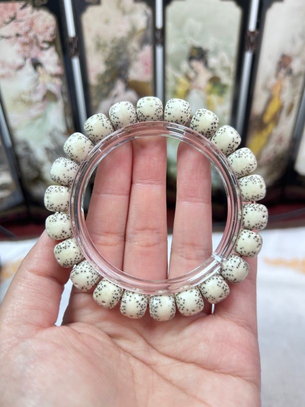 海南原生态星月菩提原白横纹一线留白9×10