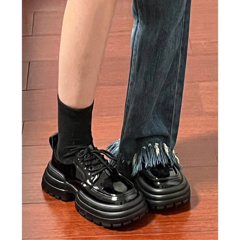 秋冬季保暖休闲黑色小皮鞋女秋季厚底玛丽珍鞋松糕底方头乐福鞋增
