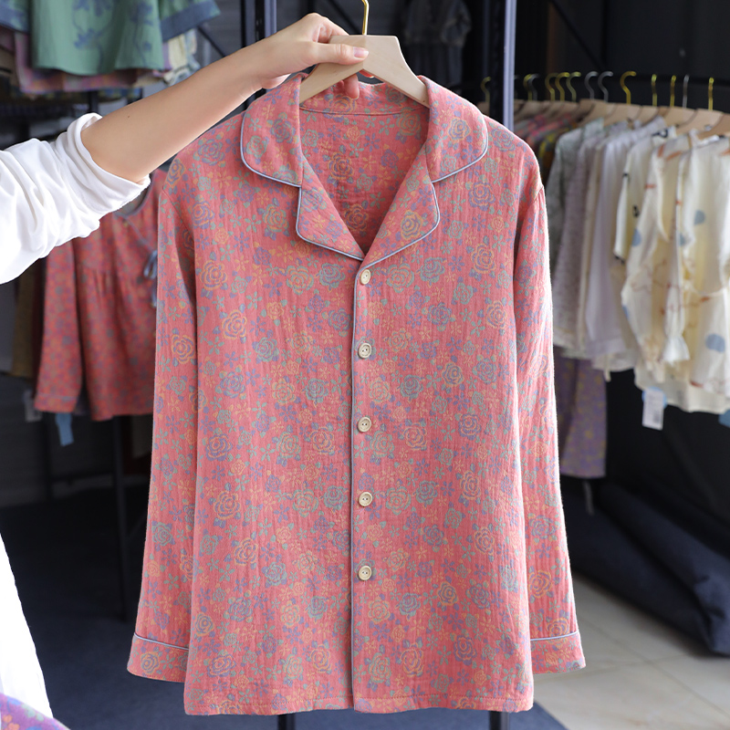 纯棉睡衣碎花女 民族风复古春秋款上衣 长袖宽松版家居服上装
