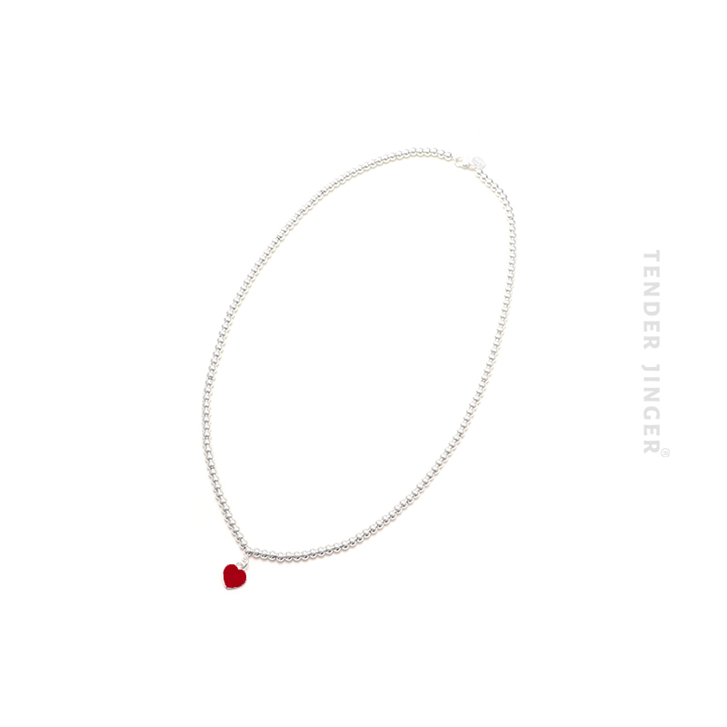 Tender Jinger 坠链均925银珐琅 珐琅红爱心银珠珠项链新款百搭